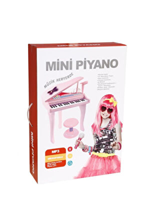 37 Tuşlu Mini Piano Mikrofonlu Ve Tabureli Çocuk Piyano Pembe-88022