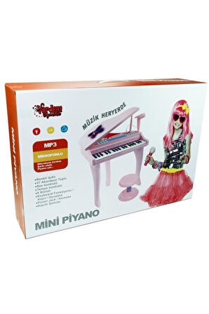 37 Tuşlu Mini Piano Mikrofonlu Ve Tabureli Çocuk Piyano Pembe-88022