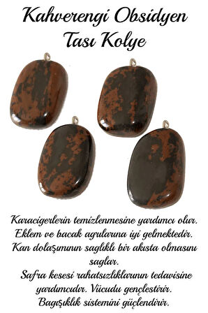 Sertifikalı Tımbıl Model Kahverengi Obsidyen Taşı Kolye (GÜMÜŞ APARATLI)