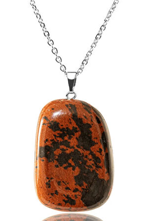 Sertifikalı Tımbıl Model Kahverengi Obsidyen Taşı Kolye (GÜMÜŞ APARATLI)