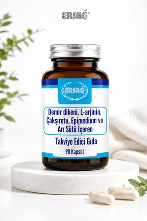 ERSAĞ Demir Dikeni, L-Arjinin, Çakşırotu, Epimedium ve Arı Sütü İçeren Gıda Takviyesi 90 Kapsül