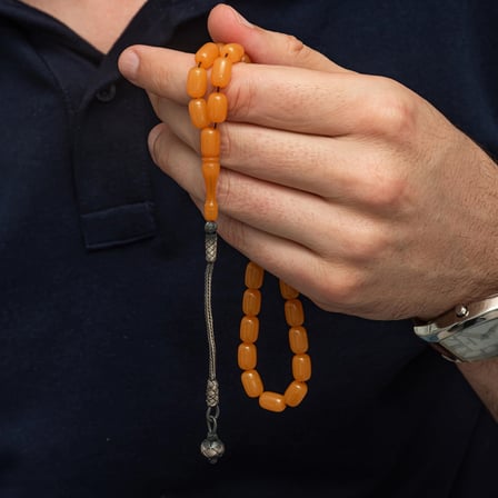Gümüş Top Kazaz Püsküllü Kapsül Kesim Sıkma Kehribar Tesbih
