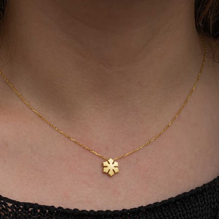925 Ayar Gümüş Gold Minimal Kar Tanesi Kadın Kolye