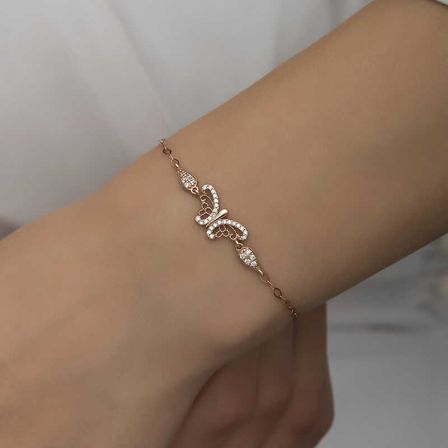 ​925 Ayar Gümüş Rose Kelebek Kadın Bileklik