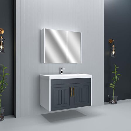 Ert Concept Retro 80 cm Banyo Dolabı Seti Antrasit