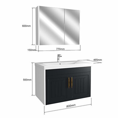 Ert Concept Retro 80 cm Banyo Dolabı Seti Antrasit