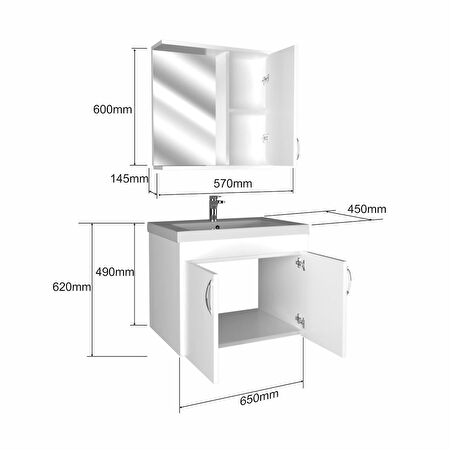 Ert Concept Star Kare Banyo Dolabı 65 cm Asma Beyaz