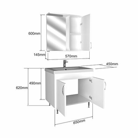 Ert Concept Star Kare Banyo Dolabı 65 cm Ayaklı Beyaz