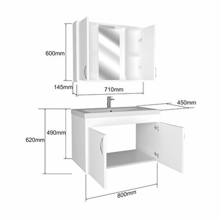 Ert Concept Star Kare Banyo Dolabı 80 cm Asma