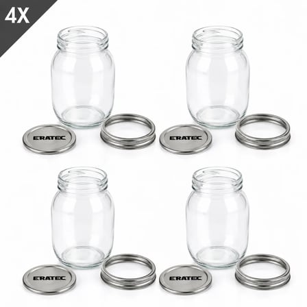 Eratec Cam Kavanoz 2 Parçalı Kapak, 1000 ml x 4