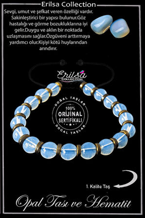Sertifikalı Gerçek Hematit - Opal Taşı Bileklik - Ayarlamalı