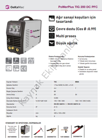 GeKaMac Power Plus Tig 200 DC Kaynak Makinesi
