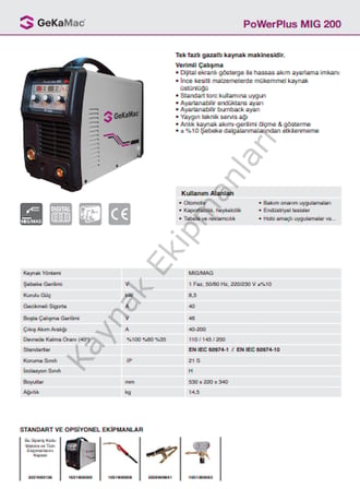 GeKa Power Mıg 200 Çanta Gazaltı Kaynak Makinası