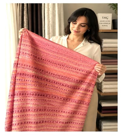 Premium TAÇ Jakar Saten Fon Perde- EN: 100 cm -Pile: 1/3 (sık) pile 