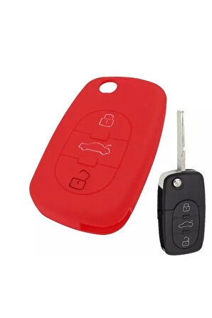 Audi A2 A3 A4 A6 A8 Silikon Anahtar Koruma Kılıfı 3 Tuşlu Kırmızı Renk