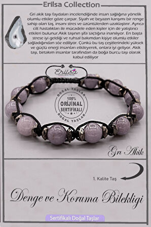 Sertifikalı AAA+ Doğal Terahertz - Gri Akik - Denge ve Koruma Bilekliği