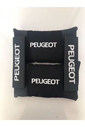 Peugeot Nakışlı Deri 1 Çift Boyun Yastık Ve Kemer Pedi