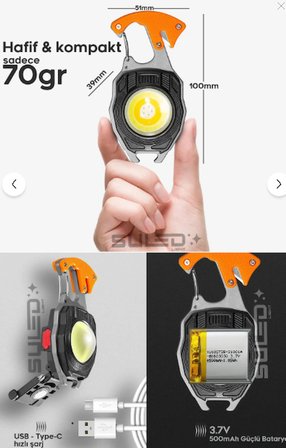 ERVAS TİCARET Çok Fonksiyonlu Kamp ve Acil Durum Kiti – 180° Dönebilen Mıknatıslı COB LED Fener, Çakmak & Tornavida Seti