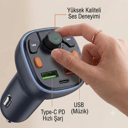  IŞIKLI BLUETOOTH MP3 ÇALAR ARAÇ CİHAZI FM TRANSMİTTER ARAÇ KİTİ HIZLI SARJ CİHAZI TY-738 RGB