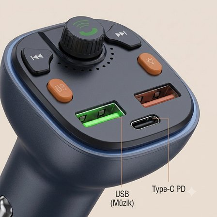  IŞIKLI BLUETOOTH MP3 ÇALAR ARAÇ CİHAZI FM TRANSMİTTER ARAÇ KİTİ HIZLI SARJ CİHAZI TY-738 RGB