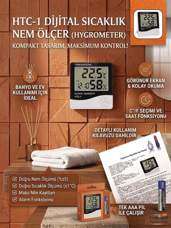 Dijital Oda Termometre Sıcaklık Ve Nem Ölçer Masa Saati Alarm