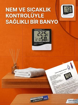 Dijital Oda Termometre Sıcaklık Ve Nem Ölçer Masa Saati Alarm