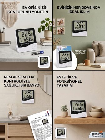 Dijital Oda Termometre Sıcaklık Ve Nem Ölçer Masa Saati Alarm