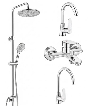 Fast Kuğu Lavabo Bataryası + Kuğu Eviye Bataryası + Banyo Bataryası + Tuna Duş Kolonu 5 Yıl Garantili