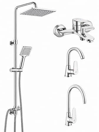 Fast Kuğu Lavabo Bataryası + Eviye Bataryası + Banyo Bataryası + Dicle Duş Kolonu| 5 Yıl Garantili