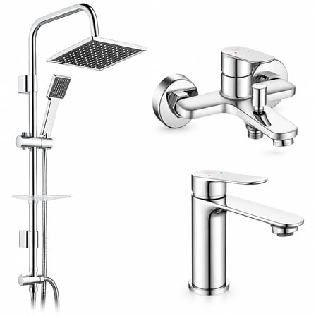 Fast Banyo Bataryası + Ar Fast Lavabo Bataryası + Tema 53260 Quadro Rain Pratik Duş Sistemi