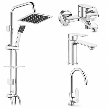 Fast Banyo Bataryası + Ar Fast Lavabo Bataryası + Ar Fast Evye Bataryası + Tema 53260 Quadro Rain Pratik Duş Sistemi