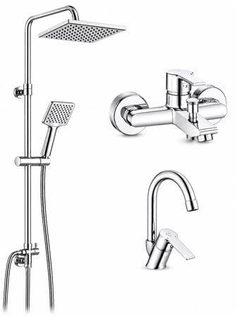 Lite Banyo Bataryası + Ar Lite Kuğu Borulu Lavabo Bataryası + Ar Dicle Yağmurlama Duş Kolonu | 5 Yıl Garantili