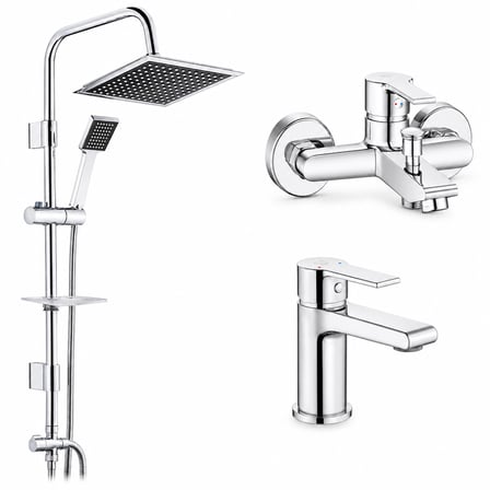 Lite Banyo Bataryası + Ar Lite Lavabo Bataryası + Tema 53260 Quadro Rain Pratik Duş Sistemi
