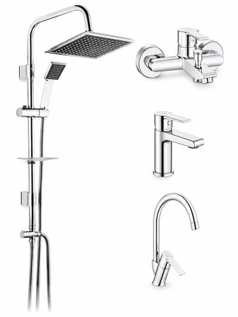 Lite Banyo Bataryası + Ar Lite Lavabo Bataryası + Ar Lite Evye Bataryası + Tema 53260 Quadro Rain Pratik Duş Sistemi