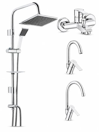 Lite Banyo Bataryası + Ar Lite Kuğu Lavabo Bataryası + Ar Lite Evye Bataryası + Tema 53260 Quadro Rain Pratik Duş Sistem