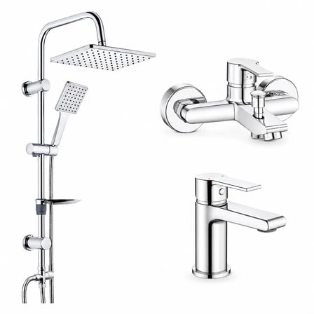 Lite Banyo Bataryası + Ar Lite Lavabo Bataryası + Tema 53242 Rain Carismo Duş Sistemi