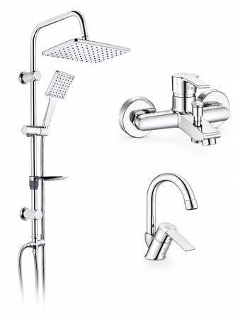 Lite Banyo Bataryası + Ar Lite Kuğu Lavabo Bataryası + Tema 53242 Rain Carismo Duş Sistemi