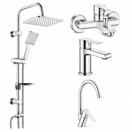 Lite Banyo Bataryası + Lavabo Bataryası + Evye Bataryası + Tema 53242 Rain Carismo Duş Sistemi