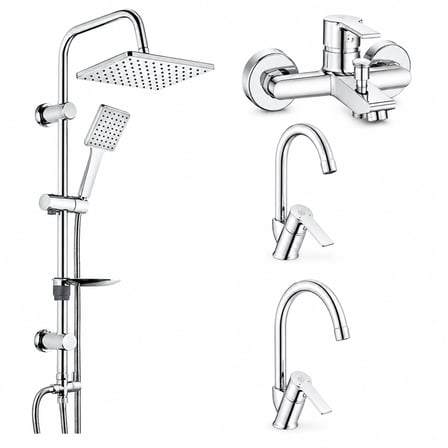 Lite Banyo Bataryası + Ar Lite Kuğu Lavabo Bataryası + Ar Lite Evye Bataryası + Tema 53242 Rain Carismo Duş Sistemi Krom