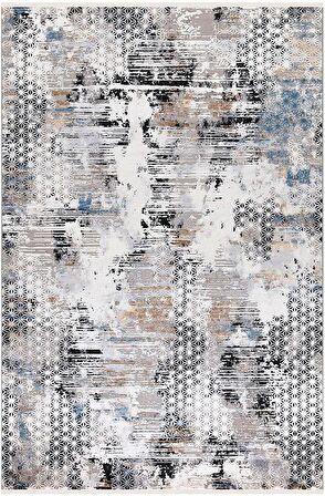 İpek Mekik Halı Erva Siyah Ekru Eskitme Desenli Halı