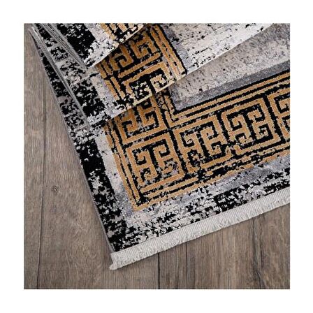 İpek Mekik Halı Erva Sarı Siyah Çizgili Çerçeveli Halı