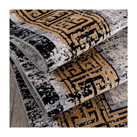 İpek Mekik Halı Erva Sarı Siyah Çizgili Çerçeveli Halı