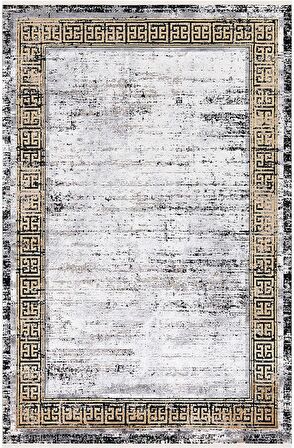 İpek Mekik Halı Erva Sarı Siyah Çizgili Çerçeveli Halı