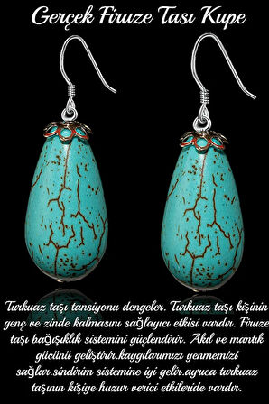 Sertifikalı 1.kalite Damla Kesim Boyasız Firuze Taşı Doğal Taş Küpe - Iran