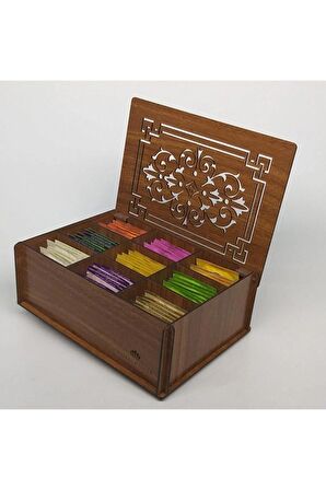 Doğal Ahşap Çay Kutusu 9 Bölmeli Kapaklı Poşet Bitki Çayı Saklama Kabı (tea Box)