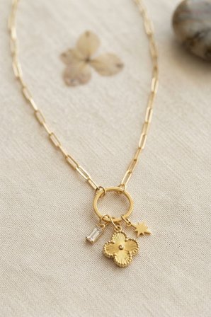 Gold Renk Ataç Zincir Yonca Model Kadın Kolye