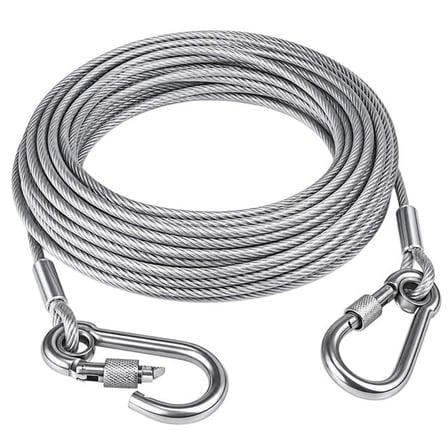 SN-38108 10 Metre Çelik Köpek Bağlama Halatı Kilitli Karabina PVC Kaplamalı