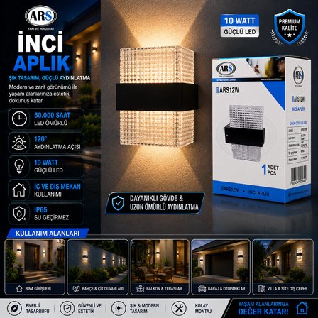 IP66 50.000 Saat Led Ömrü 10W İnci Led Aplik Duvar Lambası ARS-348956
