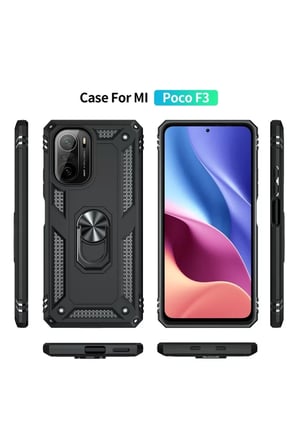 Xiaomi Poco F3 Kılıf Sofya Yüzüklü Silikon Kapak - Siyah