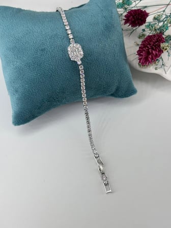 Rodyum Zirkon Taşlı Pirinç Zirkon Bileklikler 17+2 Cm  - Kbl0299